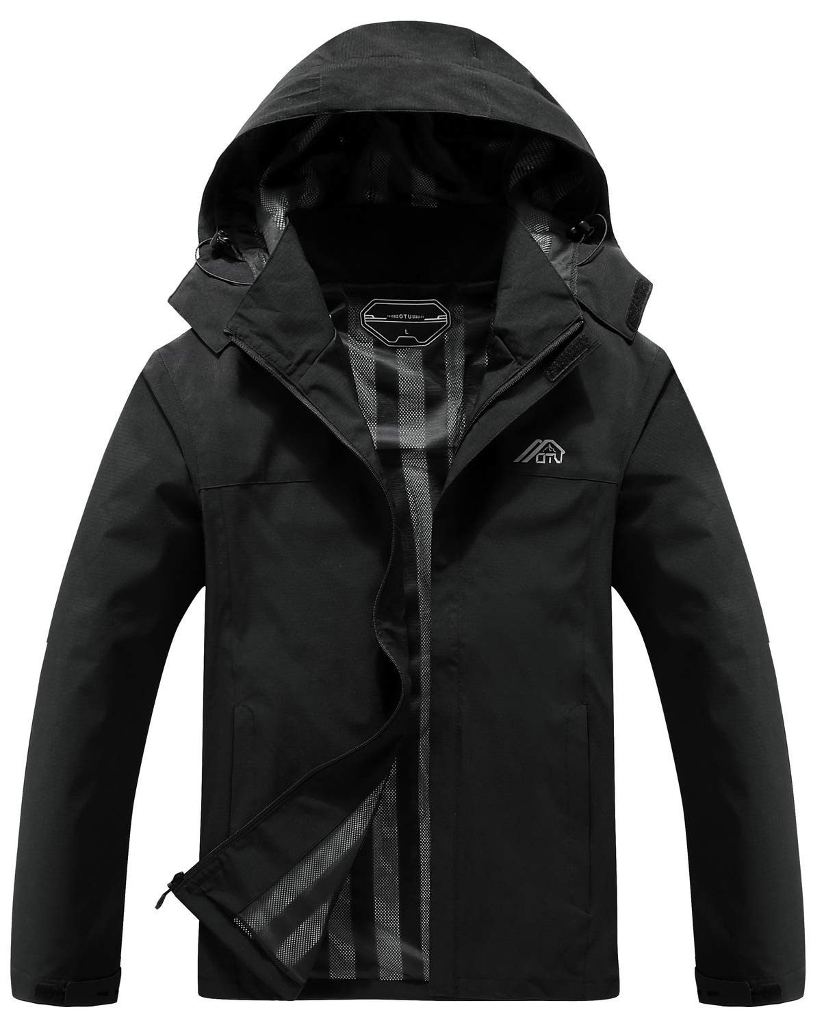 OTU Men's Lightweight Waterproof Hooded Rain Jacket Outdoor Raincoat Shell Jacket for Hiking Travel